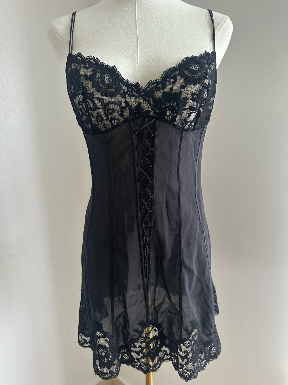 La Perla Vintage Black Lace Chemise Slip Nightdress